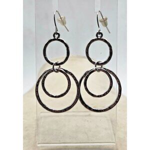 Hammered Silver Triple Circle Drop Earrings